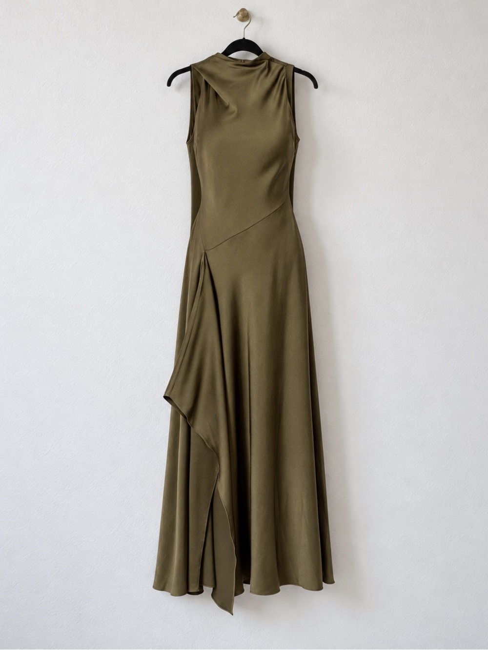 Reiss Satin Maxi Dress With Cape Detail - Khaki Green, US8 2P 6P - Picture 5 of 10
